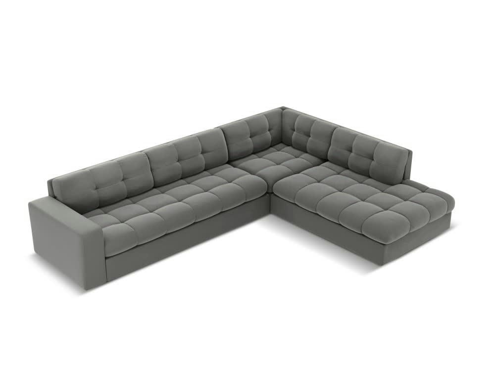 JUSTIN - Canapé d'angle 5 places en velours gris clair