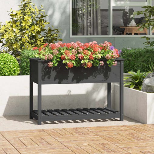 NNEVL Planter with Shelf Grey 111.5x54x81 cm Solid Wood Pine