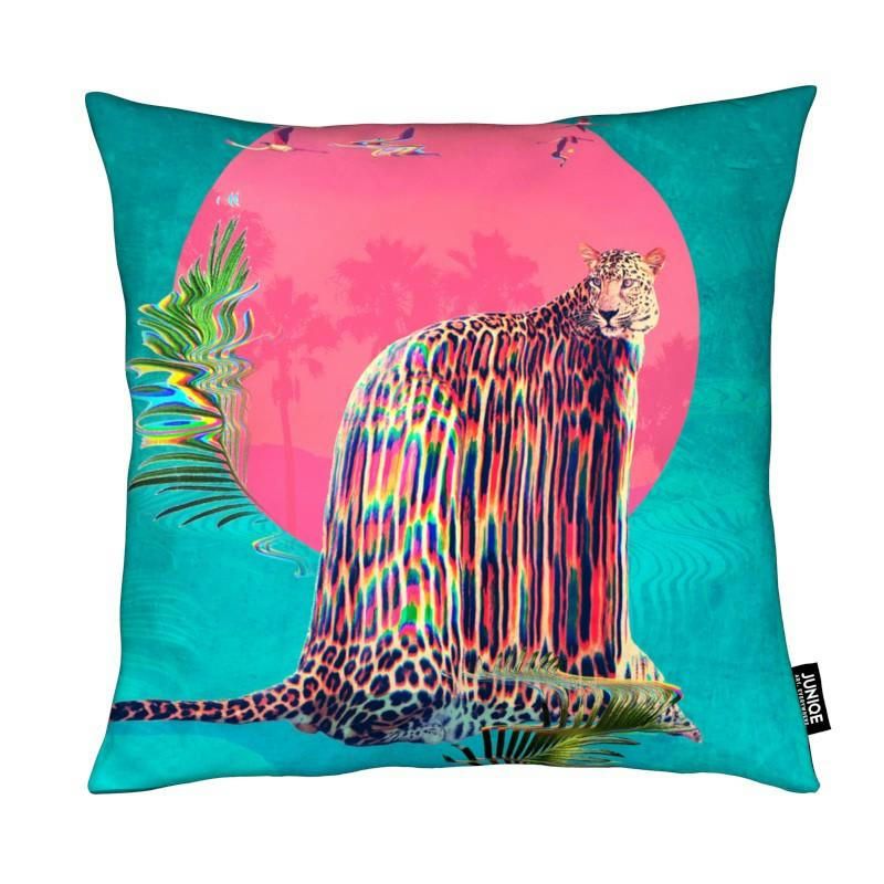 JAGUAR - Coussin en microfibre en bleu & rose 40x40