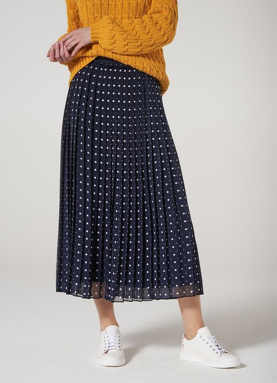 Avery Navy Polka Polyester Skirt