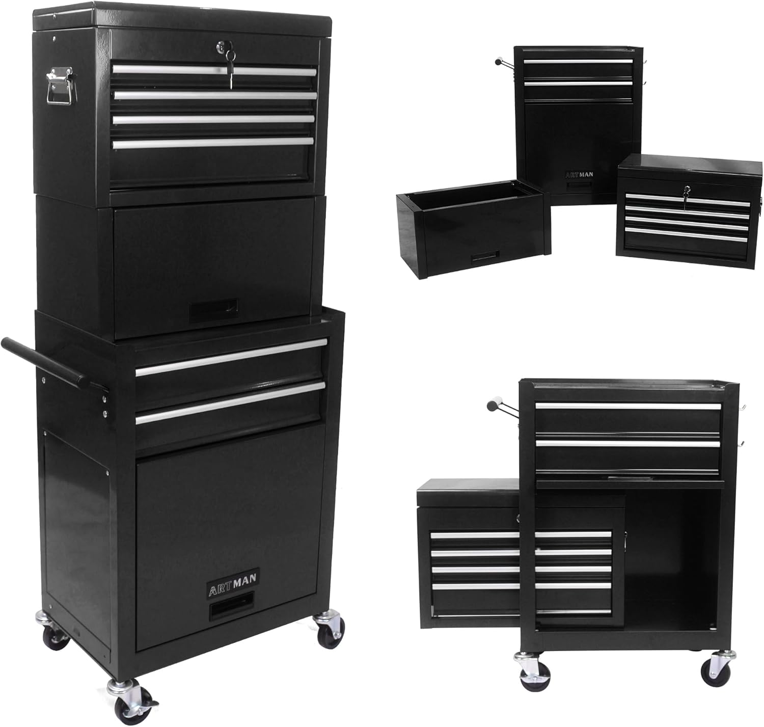 RYH 6 Drawers Rolling Tool Chest & Tool Box on Wheels | Heavy Duty Metal Cart with Ball Bearing Drawers | Fits US General Tool Box for Garage Storage (Black, 6 Drawers 3 in 1/51.99 H × 20.87 W)
