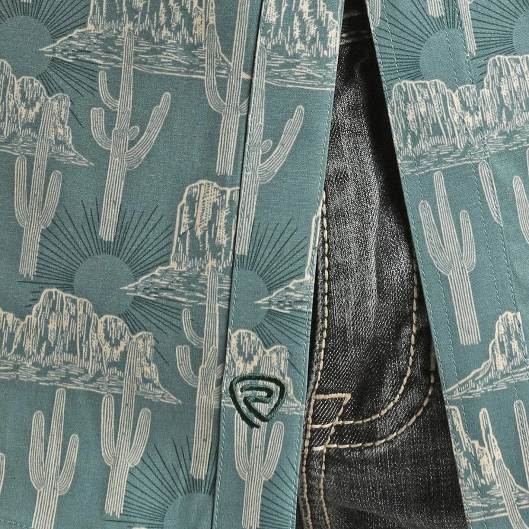 Мужская рубашка в стиле рок-н-ролл с рисунком ?солнечные лучи и кактусы?