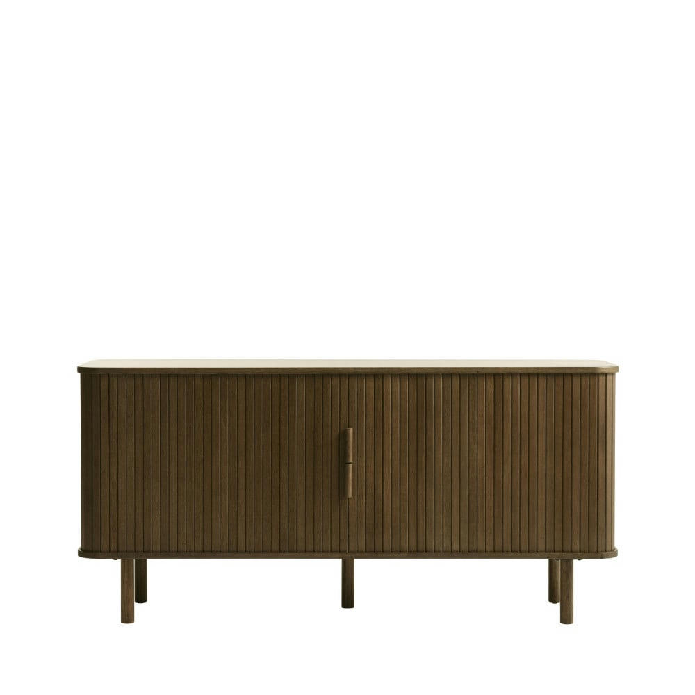 CALLAN - Buffet aux portes coulissantes en bois strié L160cm bois foncé