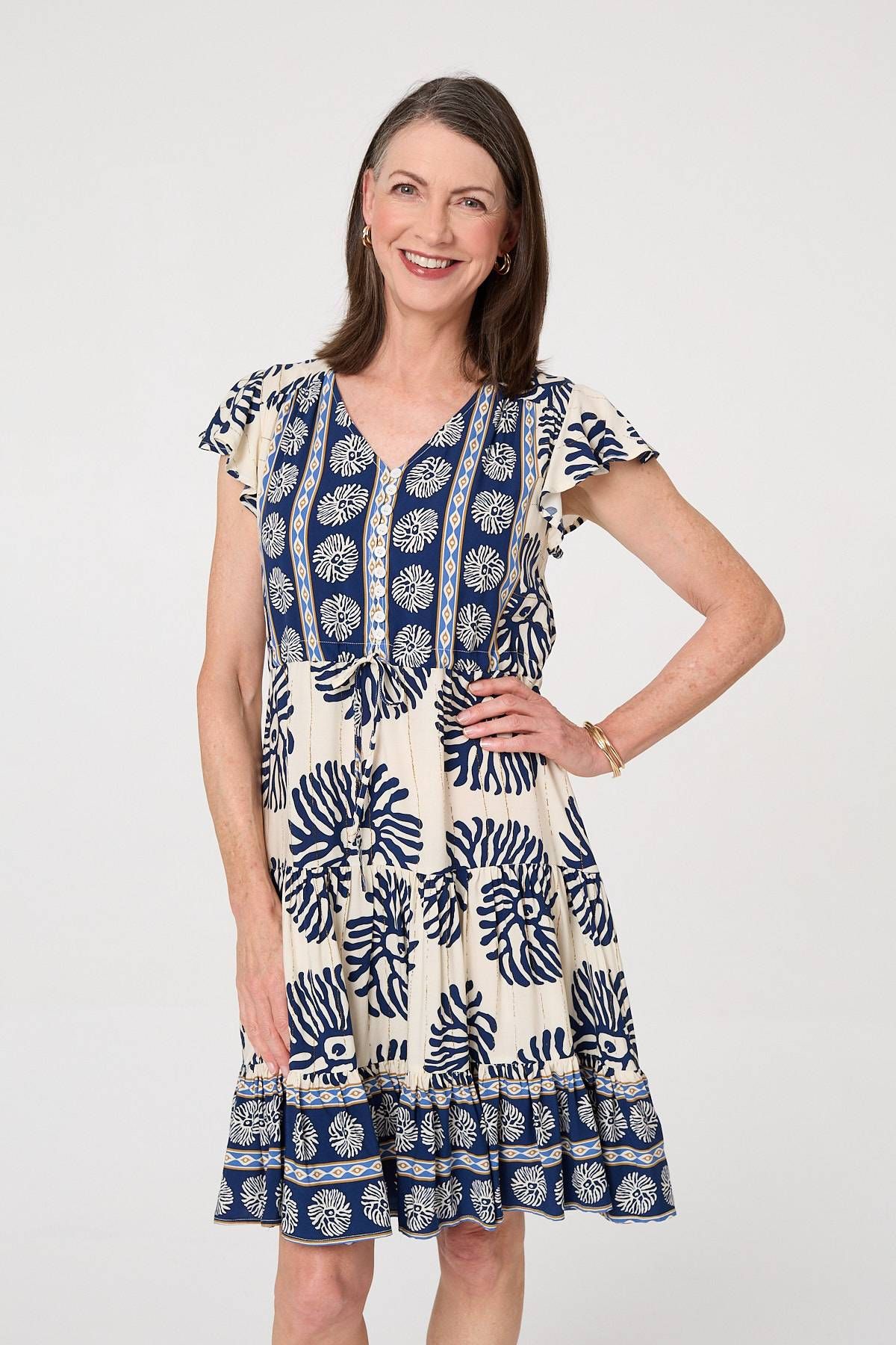 Izabel London Floral Border Print Knee Length Dress