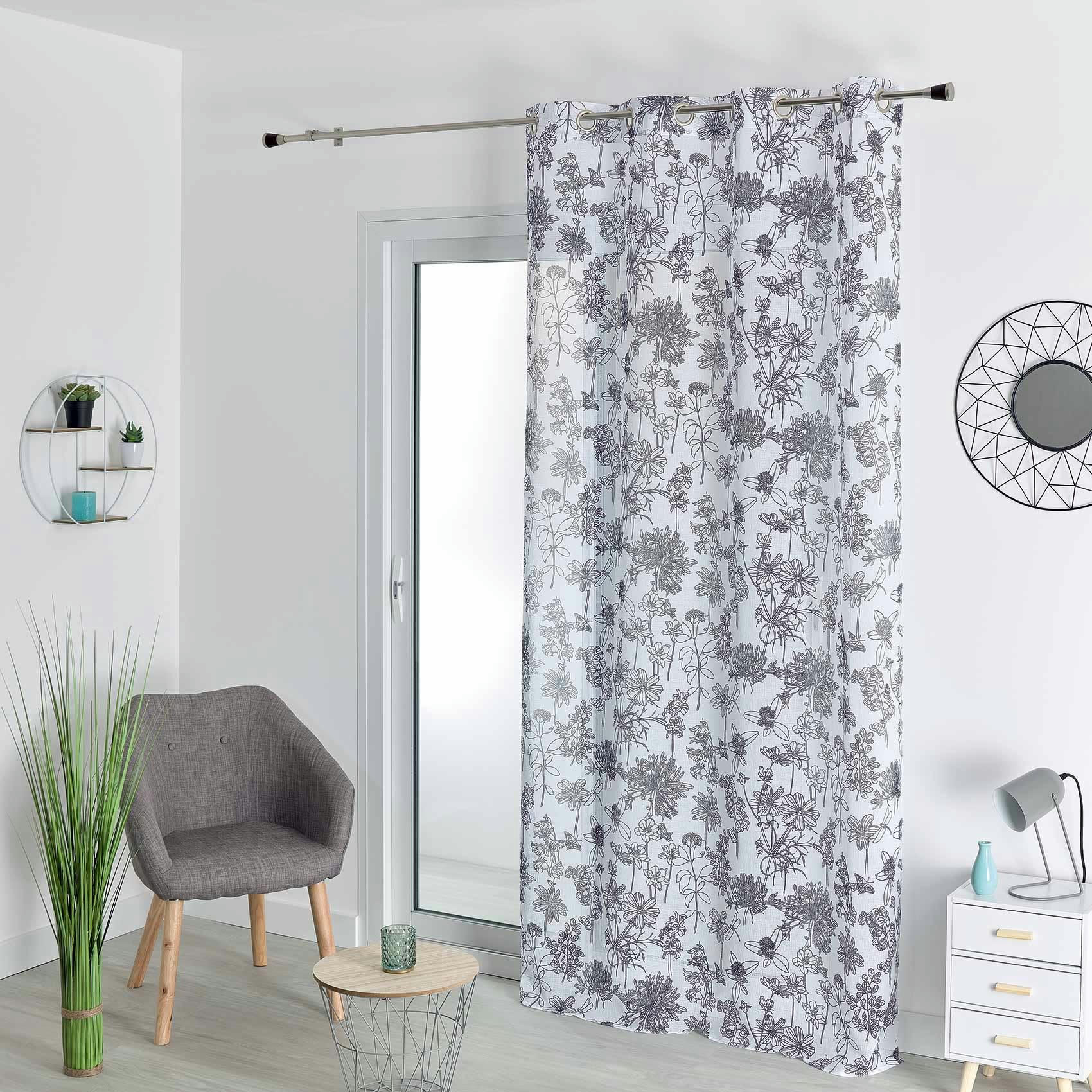 - Voilage en étamine fleurie polyester blanc 140x240 cm