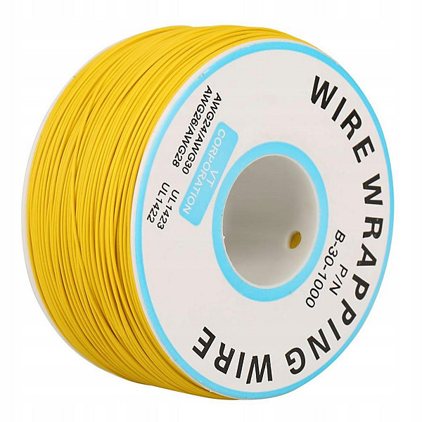 Fil électrique Kynar AWG 30 Jaune - 0,25 mm, 200 m, Cuivre étainé, Isolation PVC, Temp. -60 à 105C, 300 V