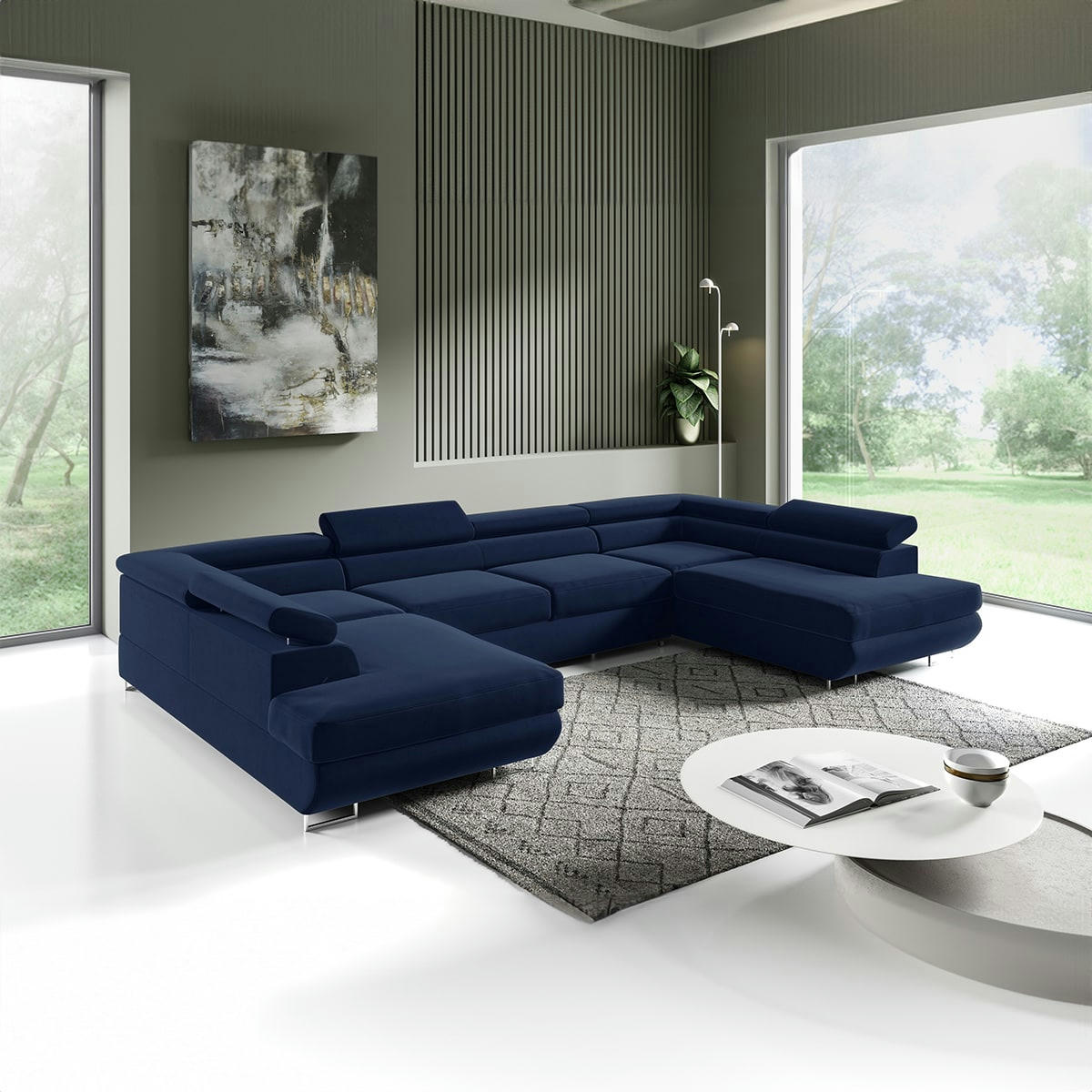 - Canapé en u 5 places convertible bleu marine