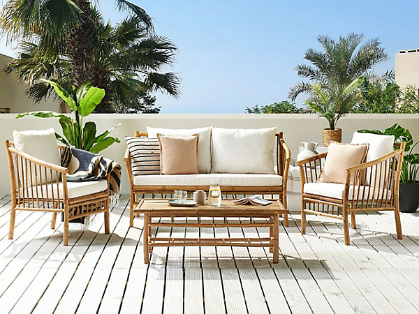 Ensemble de salon de jardin avec table 4 places MAGGIORE Bambou Marron clair