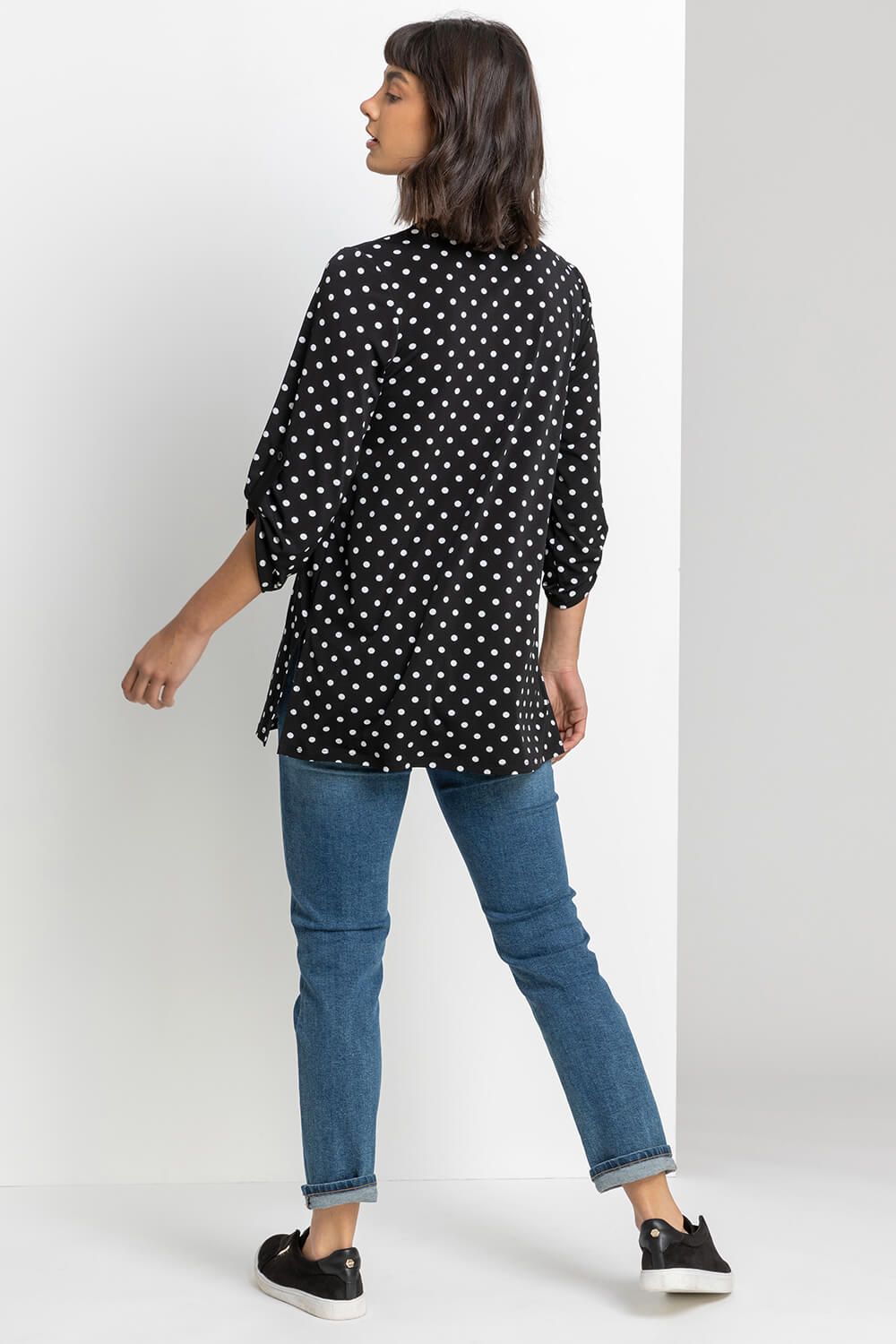 Roman Polka Dot Zip Up Jersey Tunic Top