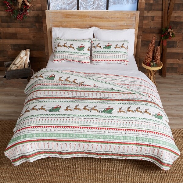 Premium Holiday Striped Microfiber Quilt Set With Shams