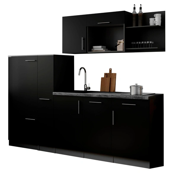 Küchenzeile, »Oliver«, LxBxH: 235x60x200 cm, schwarz glänzend