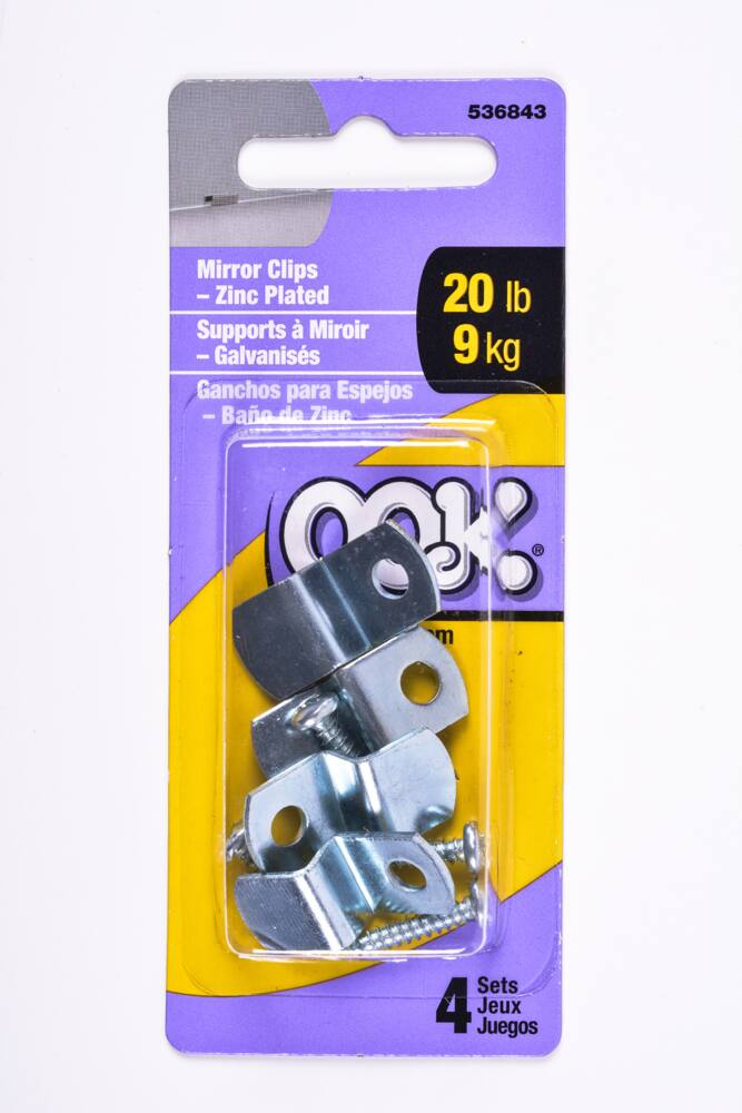 OOK Mirror Holder, For Frameless Mirrors, 20-lb Capacity, Zinc-Finish, 4-pk