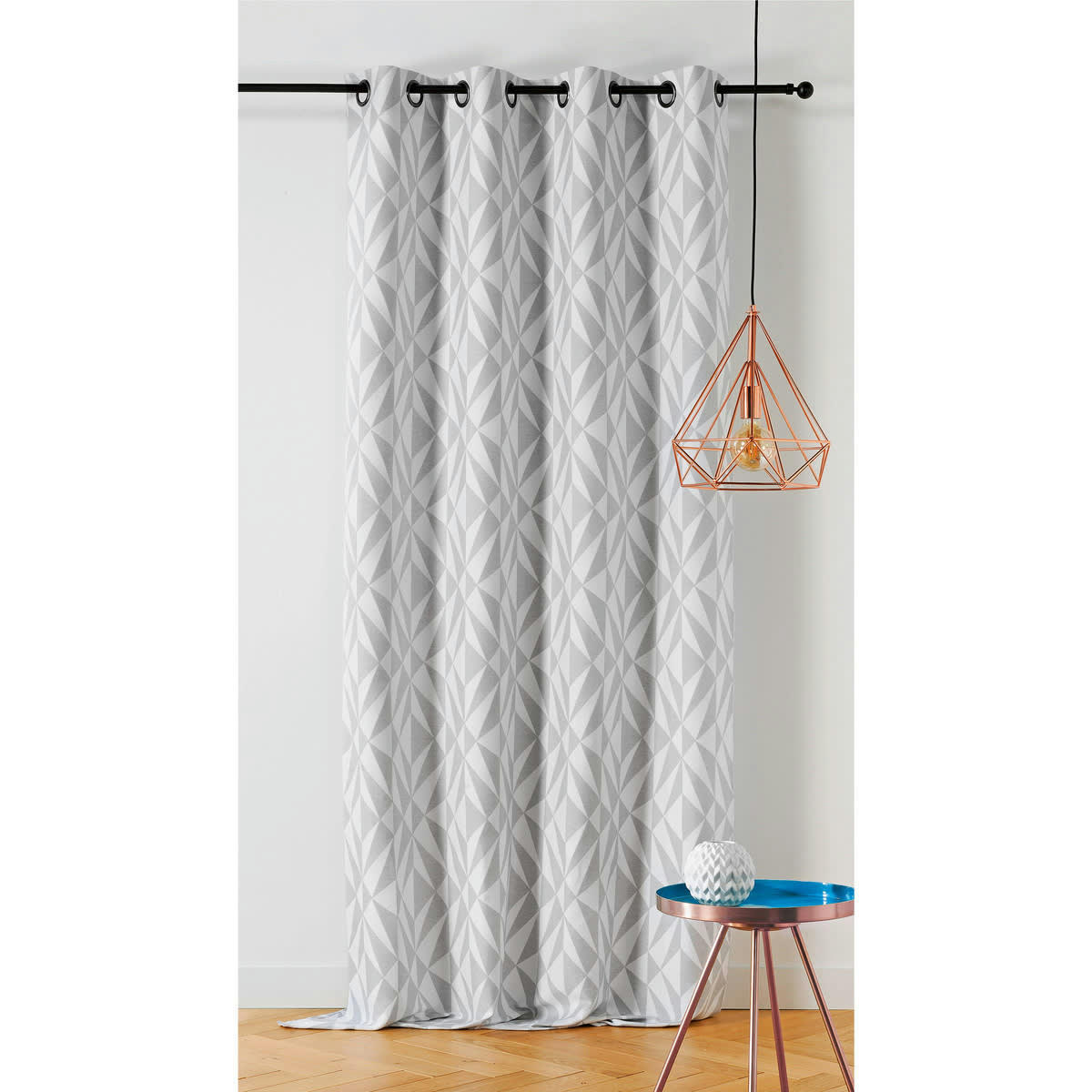 KALEO - Rideau  polyester motif géométrique gris 135x260cm