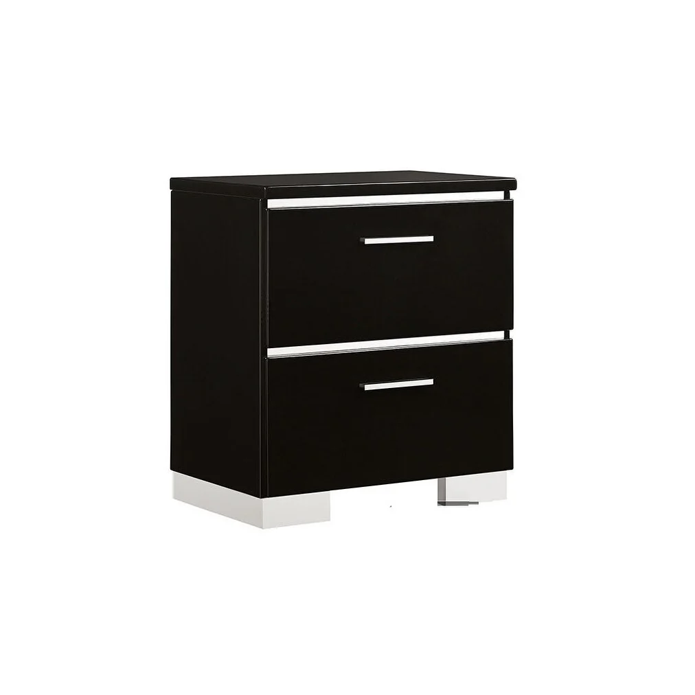 Contemporary 1pc Nightstand High Gloss Lacquer Coating Chrome Handles and Feet Bedside Table w USB Charger Bedroom Furniture
