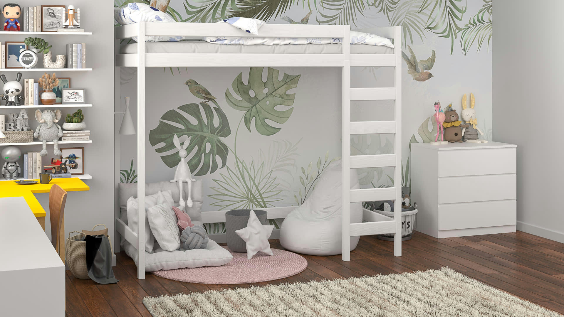 - Lit mezzanine en pin massif 180x80 blanc