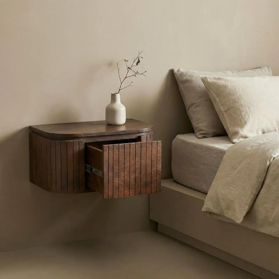 Nachtkastje Zwevend - Donkerbruin Hout - 55x35x26cm - Merel