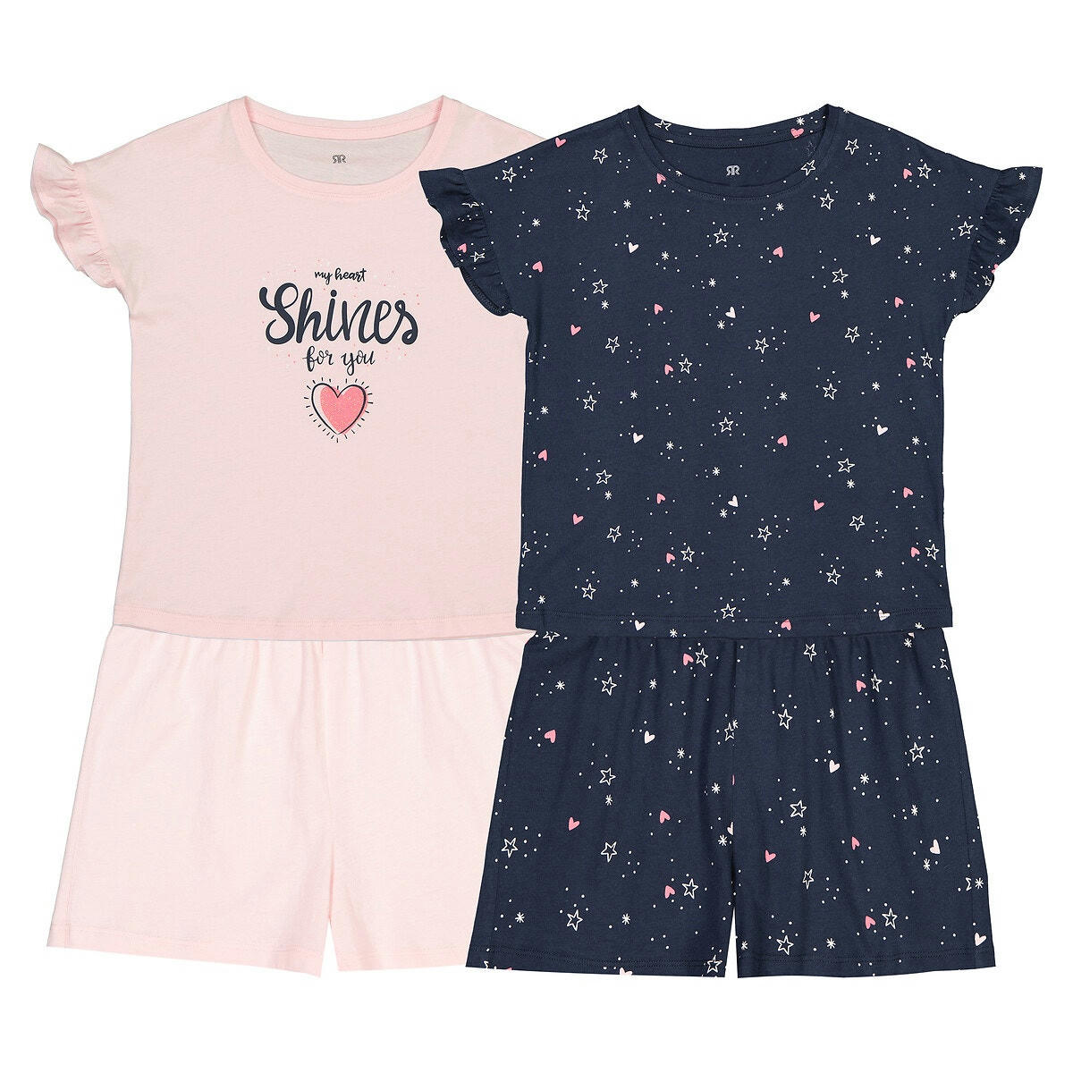 Lot de 2 pyjashorts en coton imprimés cœur