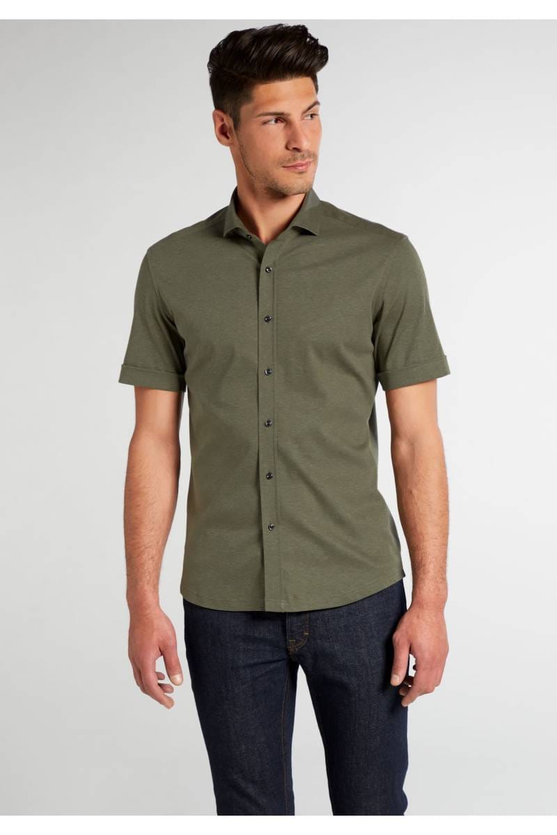 ETERNA 1863 Slim Fit Jerseyhemd moosgrün, Einfarbig