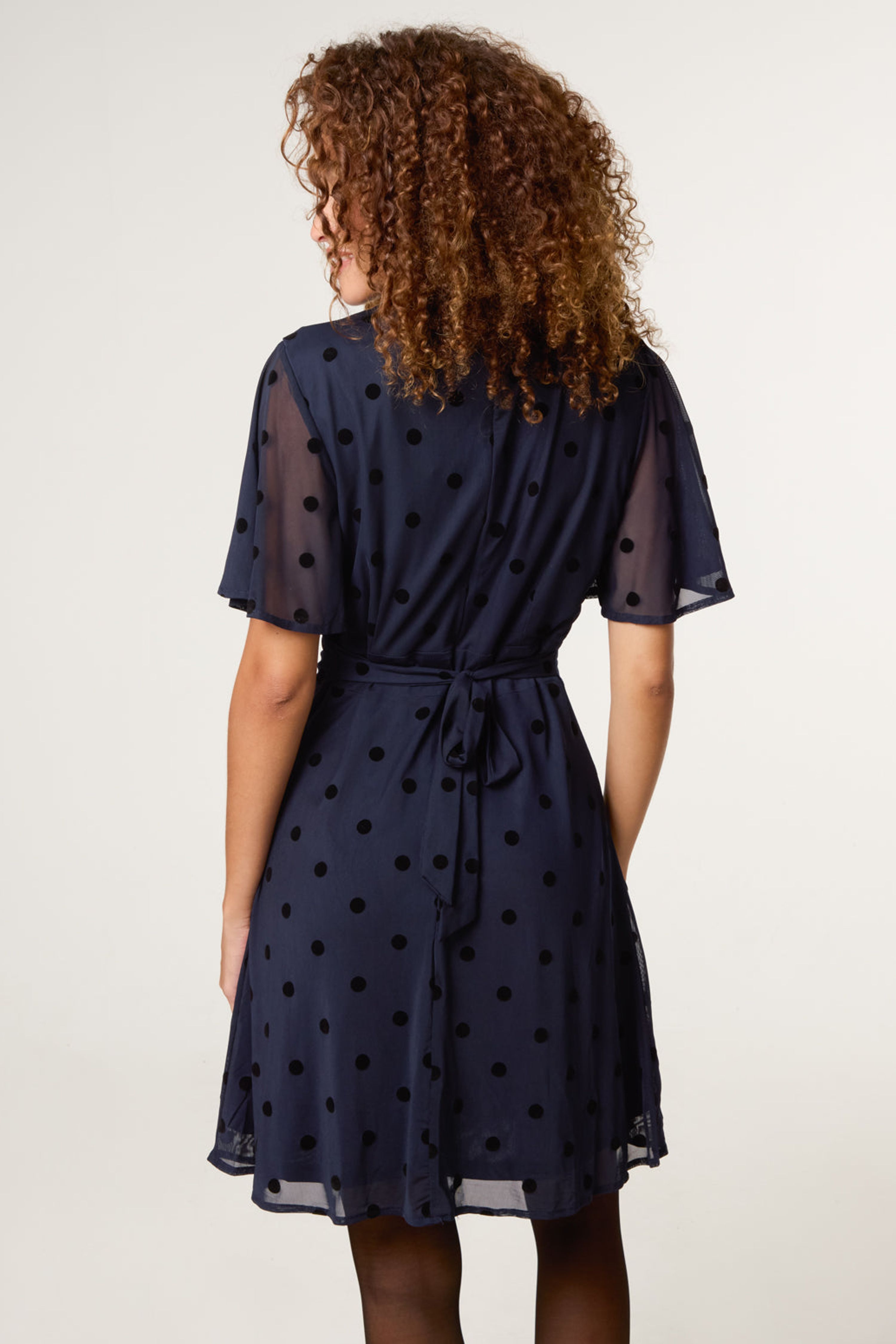 Blue Vanilla Navy Polka Dot Tie Back Dress