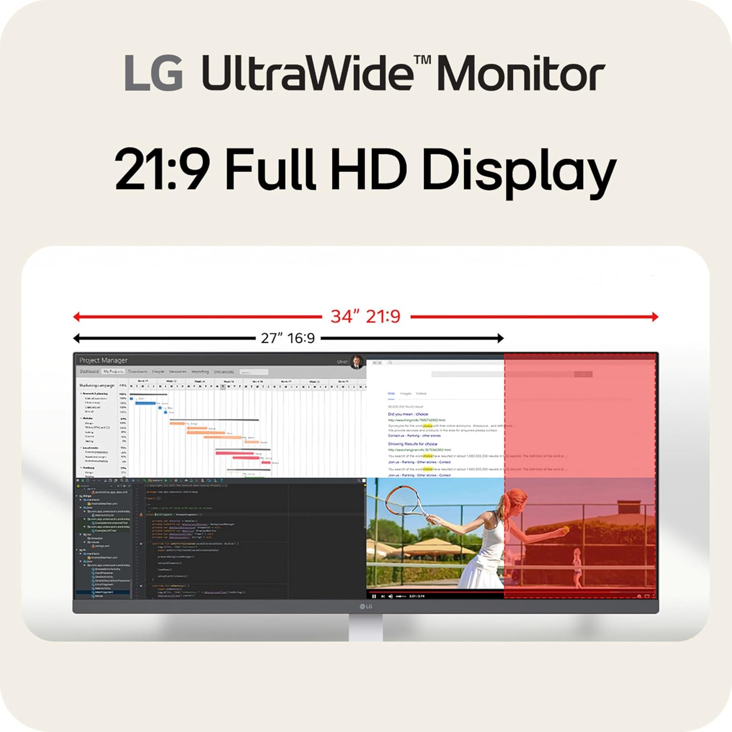 LG 34U530A-W 34-inch UltraWide WFHD (2560 x 1080) IPS Wide Computer Monitor  100Hz  VESA DisplayHDR 400  HDMI  DisplayPort  USB Type-C  Tilt/Height/Swivel Stand  White