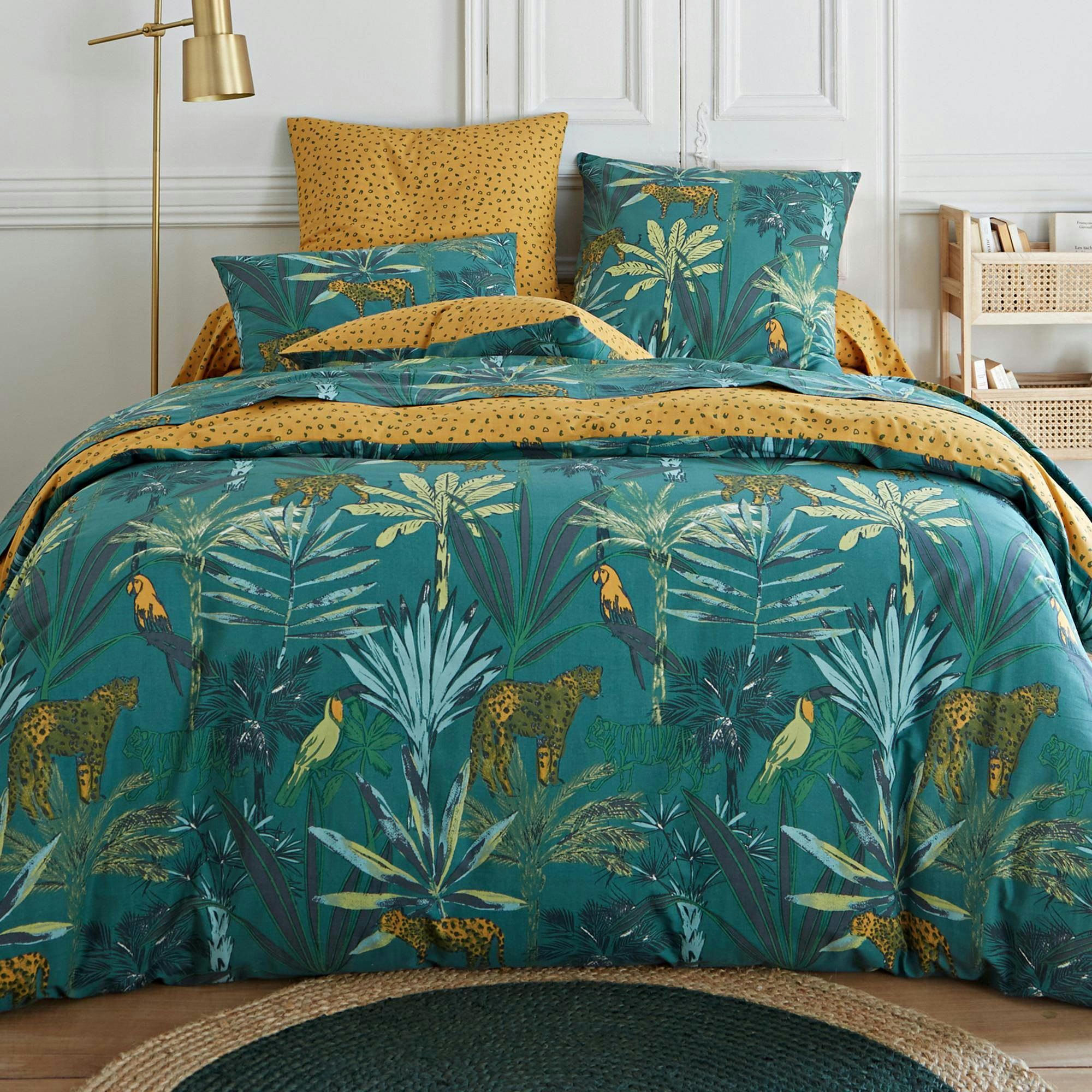 TROPICAL - Housse de couette 240x220 vert foncé en coton
