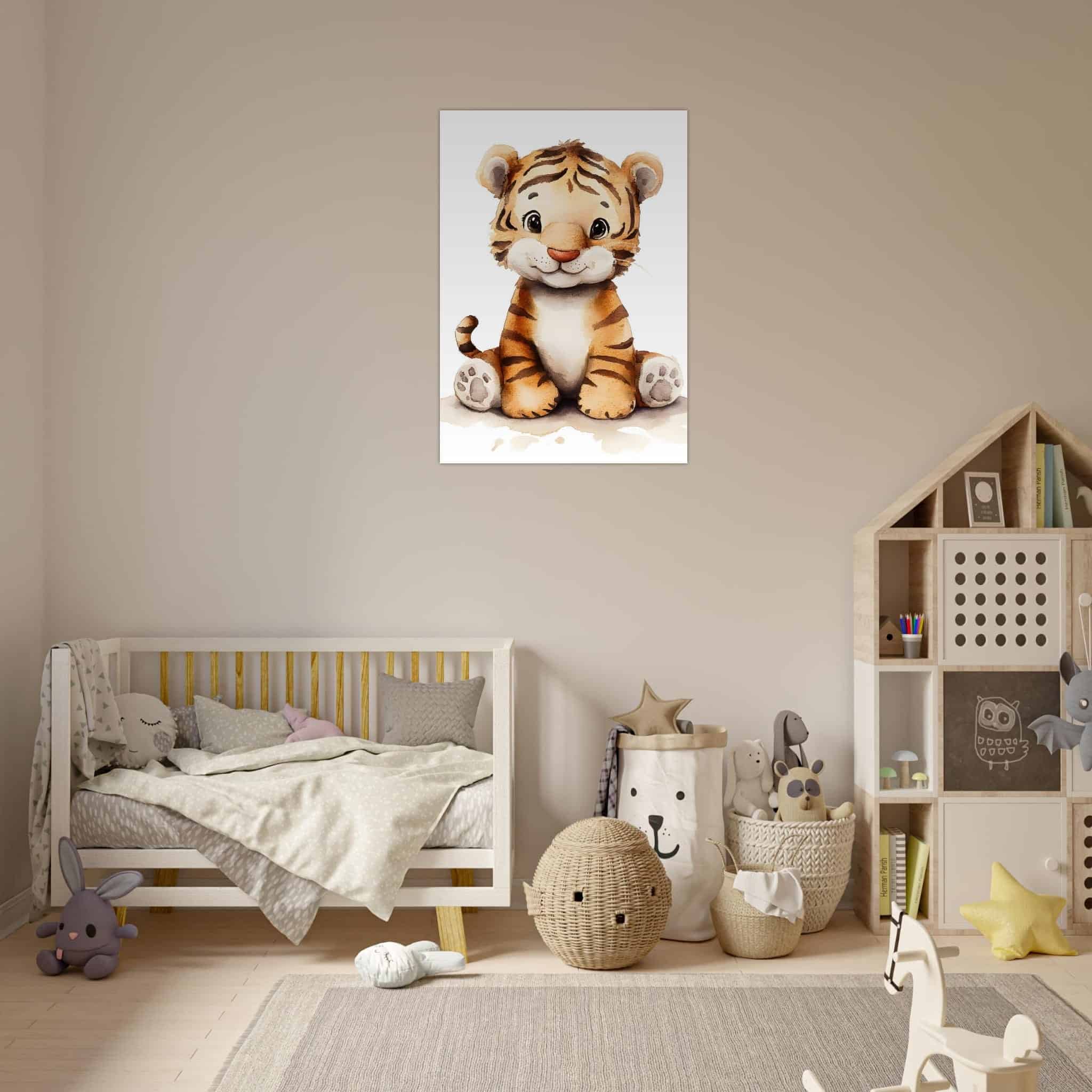 Artfulprints Poster Schattige baby tijger  - 70x100 cm - Bruin