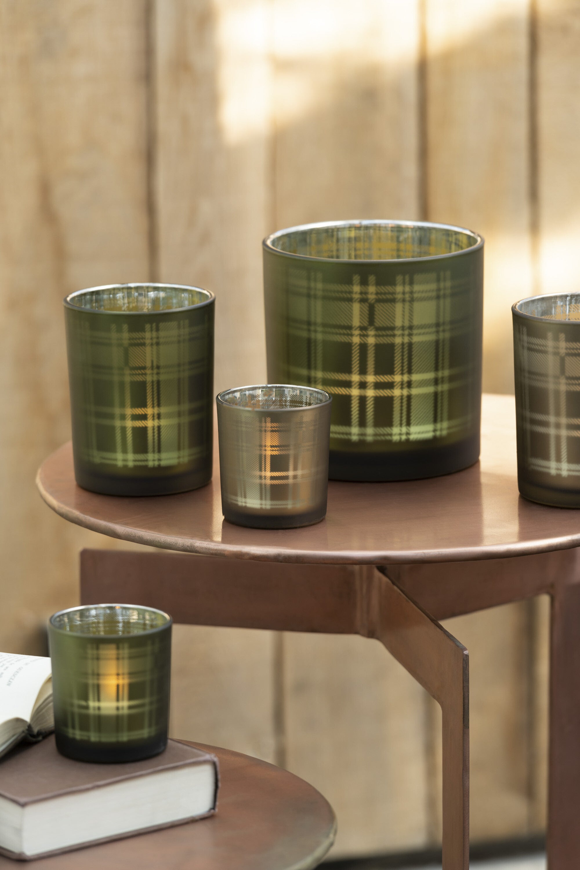 J-Line theelichthouder Rechthoeken - glas - groen - small - 2 stuks