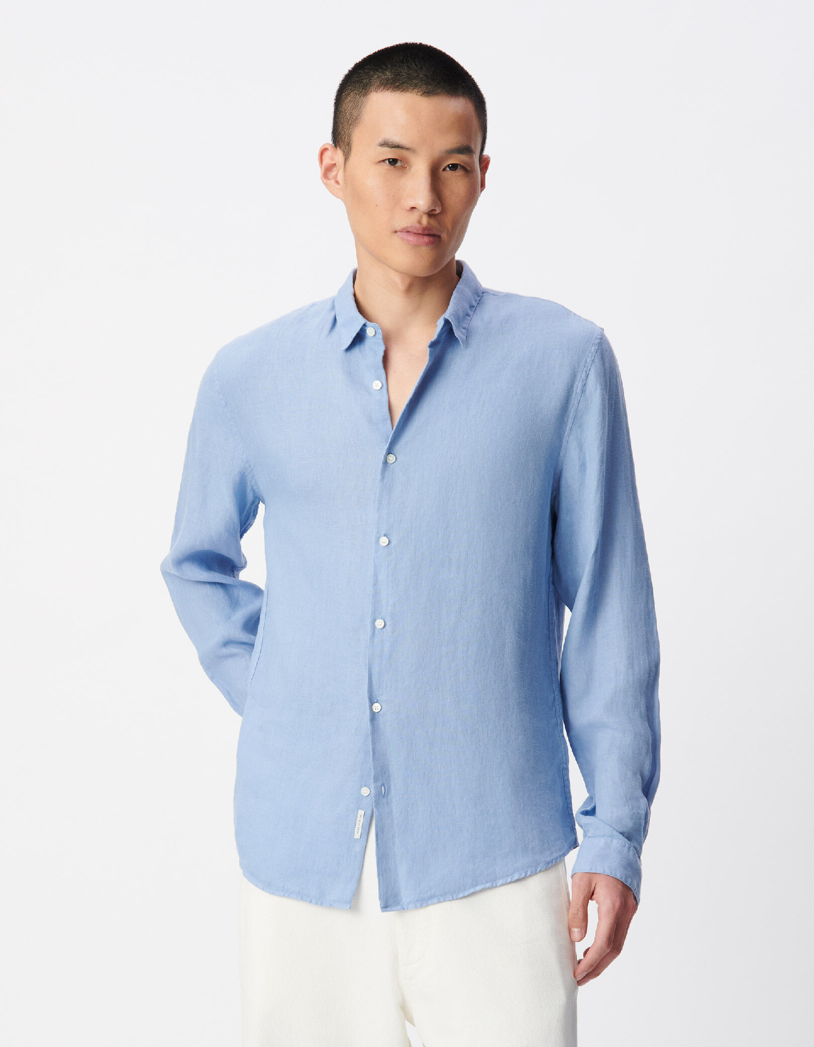Chemise slim bleu grisé 100% lin Homme