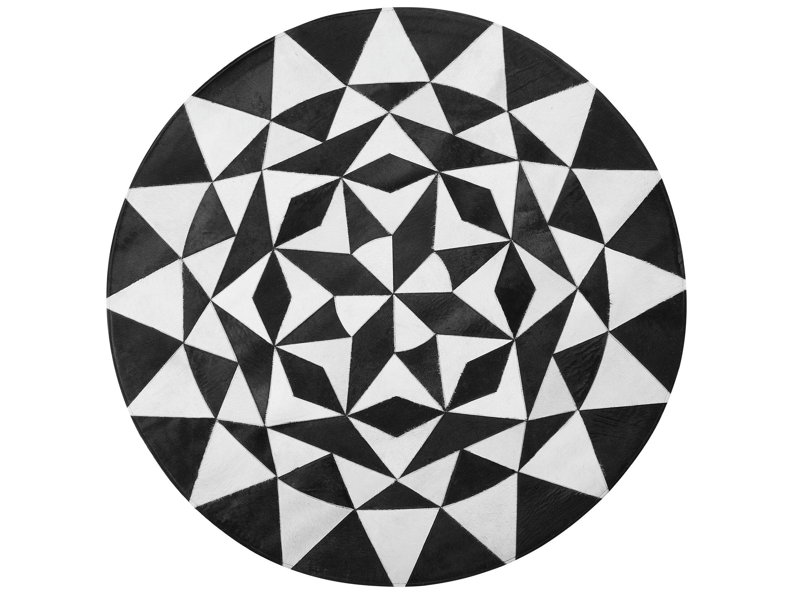 TURGUTLU - Tapis rond en cuir noir et blanc D140cm