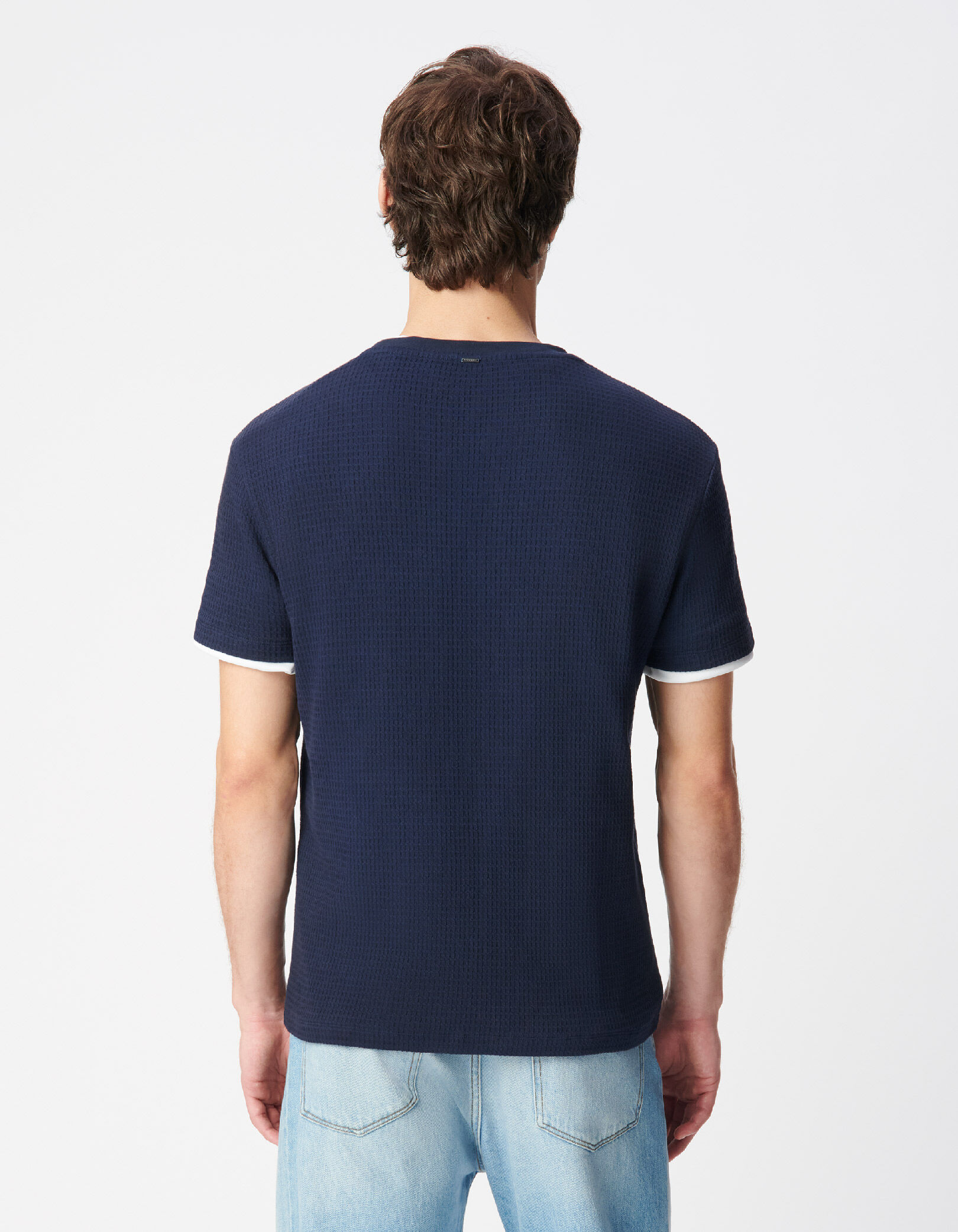 T-shirt col rond écru coton bio avec relief Homme