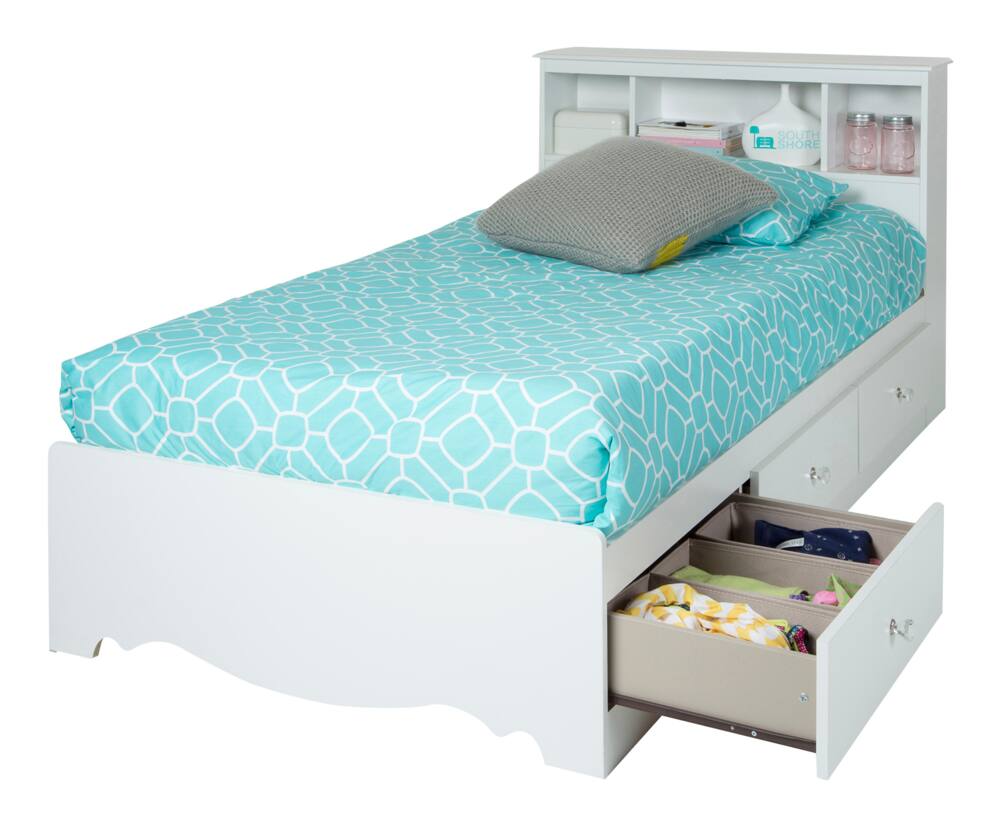 South Shore Crystal Mates Kids Platform Storage Twin/Single Bed With 3 Drawers, White