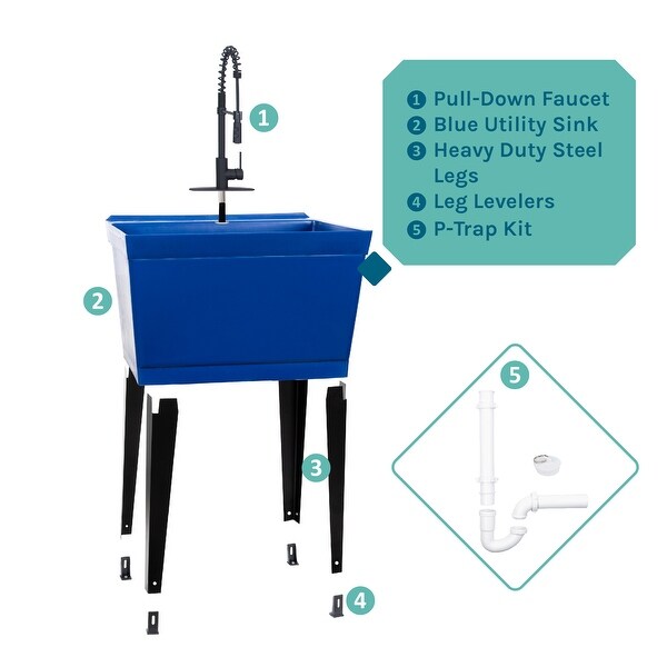 TEHILA Utility Sink Laundry Tub with Black High Arc Coil Faucet