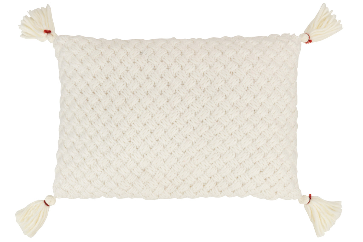 J-Line kussen Gehaakt Kwast - polyester/acryl - wit