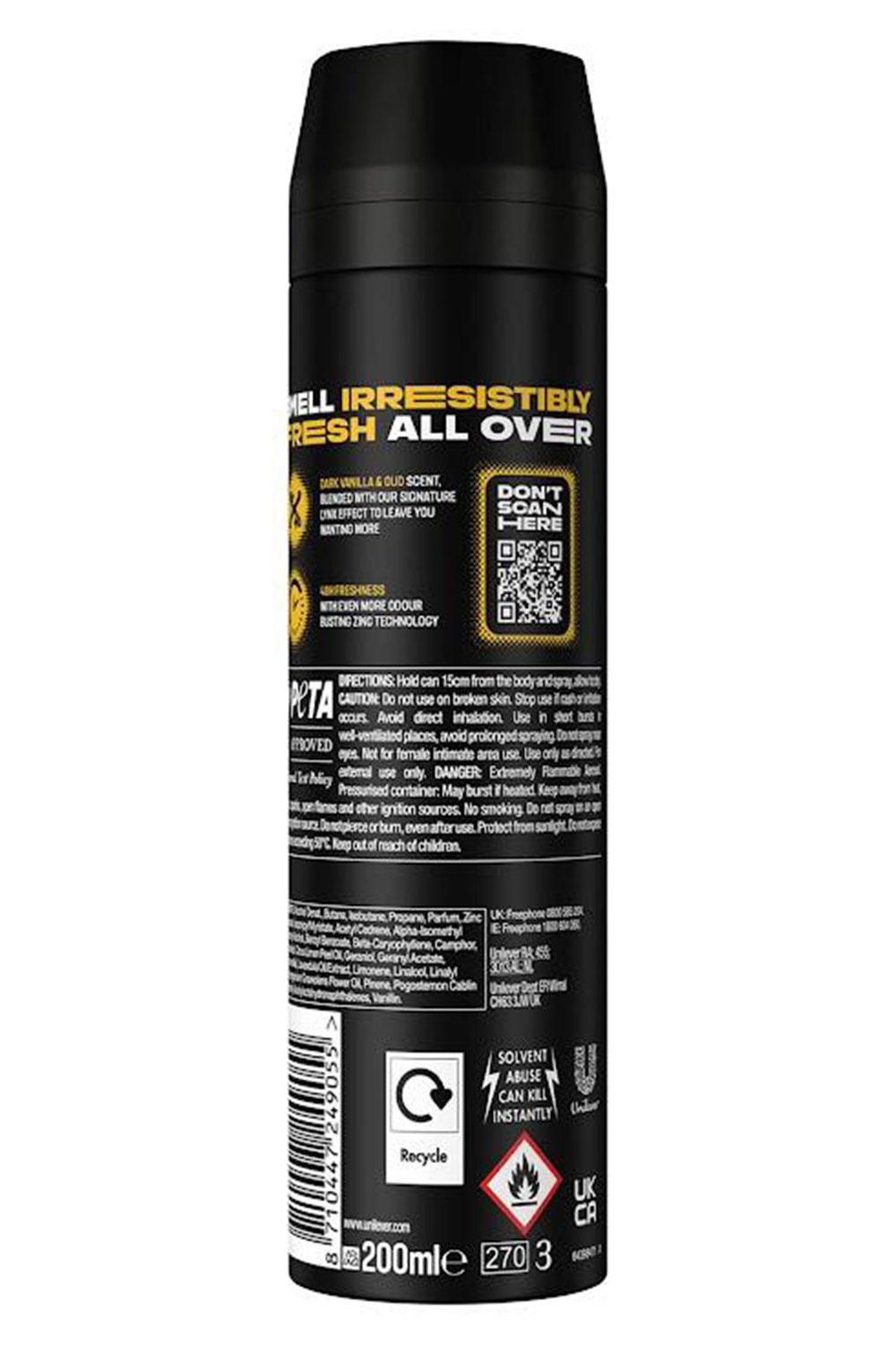 Lynx XL 48-Hour High Definition Fragrance Body Spray Deodorant, 200ml[Gold]