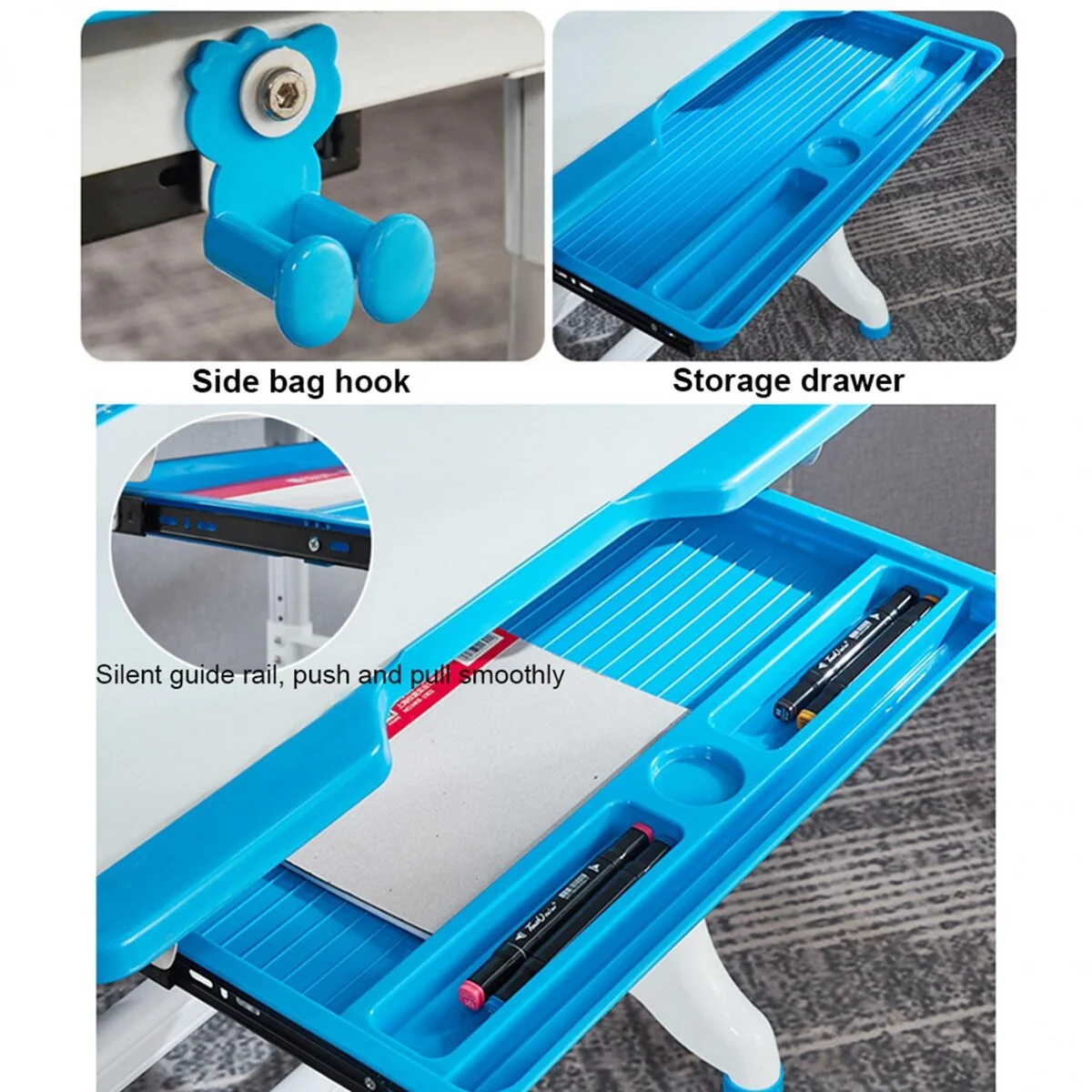 Height Adjustable Study Desk And Chair Set Pull Out Drawer With Tilted Desktop