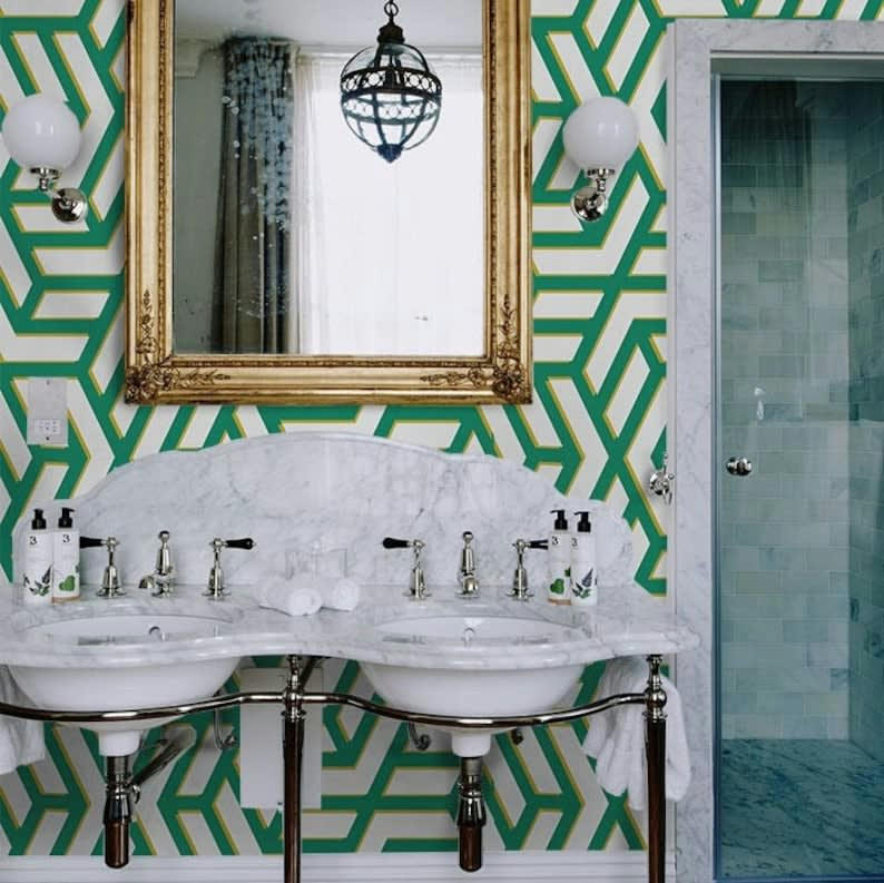 MODERNE - Papier Peint Géométrique Vert 250x200 cm