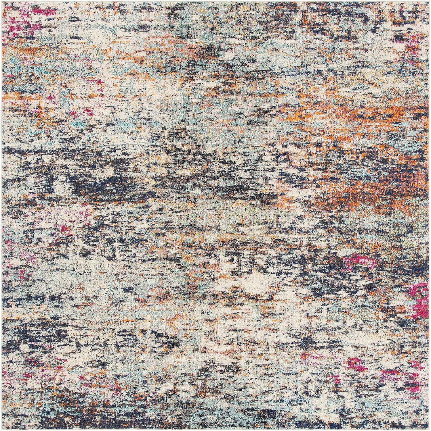 SAFAVIEH Madison Collection Area Rug - 12' Square, Black & Gold, Modern Abstract Design, Non-Shedding & Easy Care, Ideal for High Traffic Areas in Living Room, Bedroom (MAD460Z)