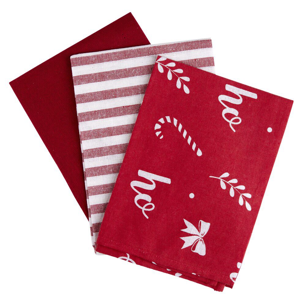 Torchon No&euml;l x3 uni et à motif rouge et blanc 45x65cm