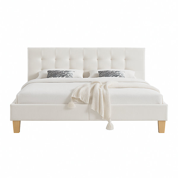 frederic - Solide et Confortable Lit avec Sommier   Tête de Lit Capitonnee Couleur BLANC   Pieds en 10 cm pour matelas en 140x190