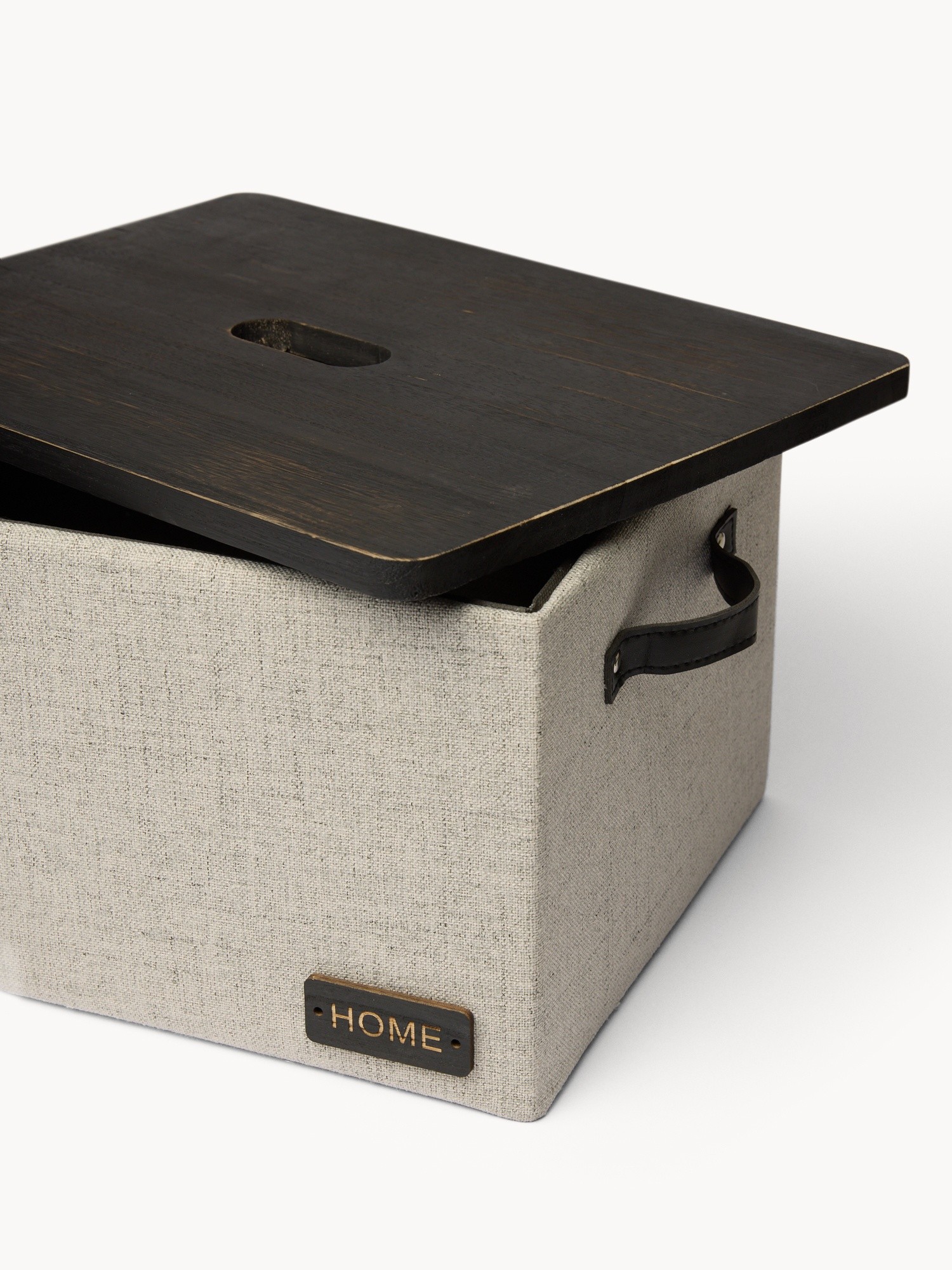 Cesto in tessuto con coperchio in legno - Prezzo di lancio