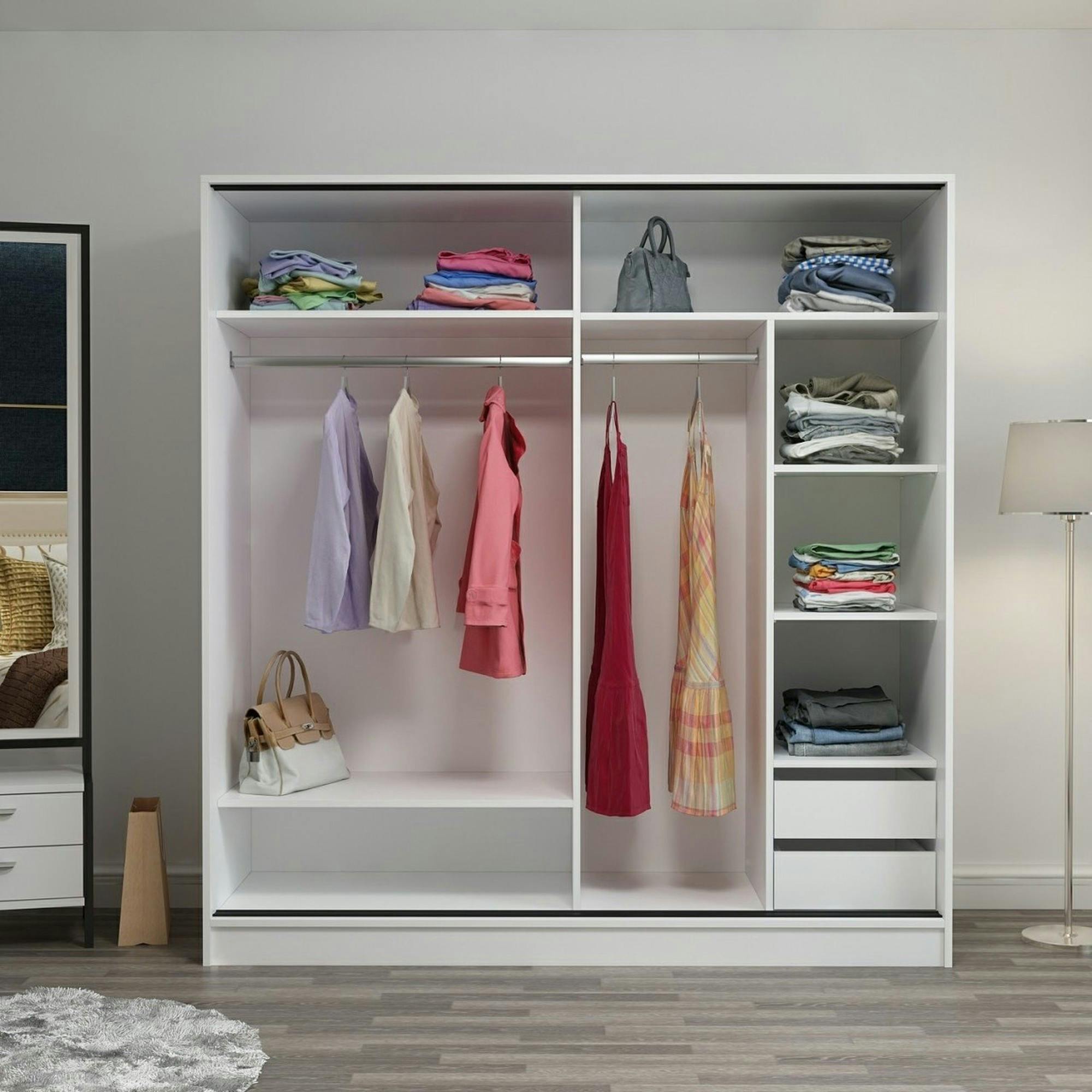 Armoire penderie blanche portes coulissantes L.180 cm BYRON