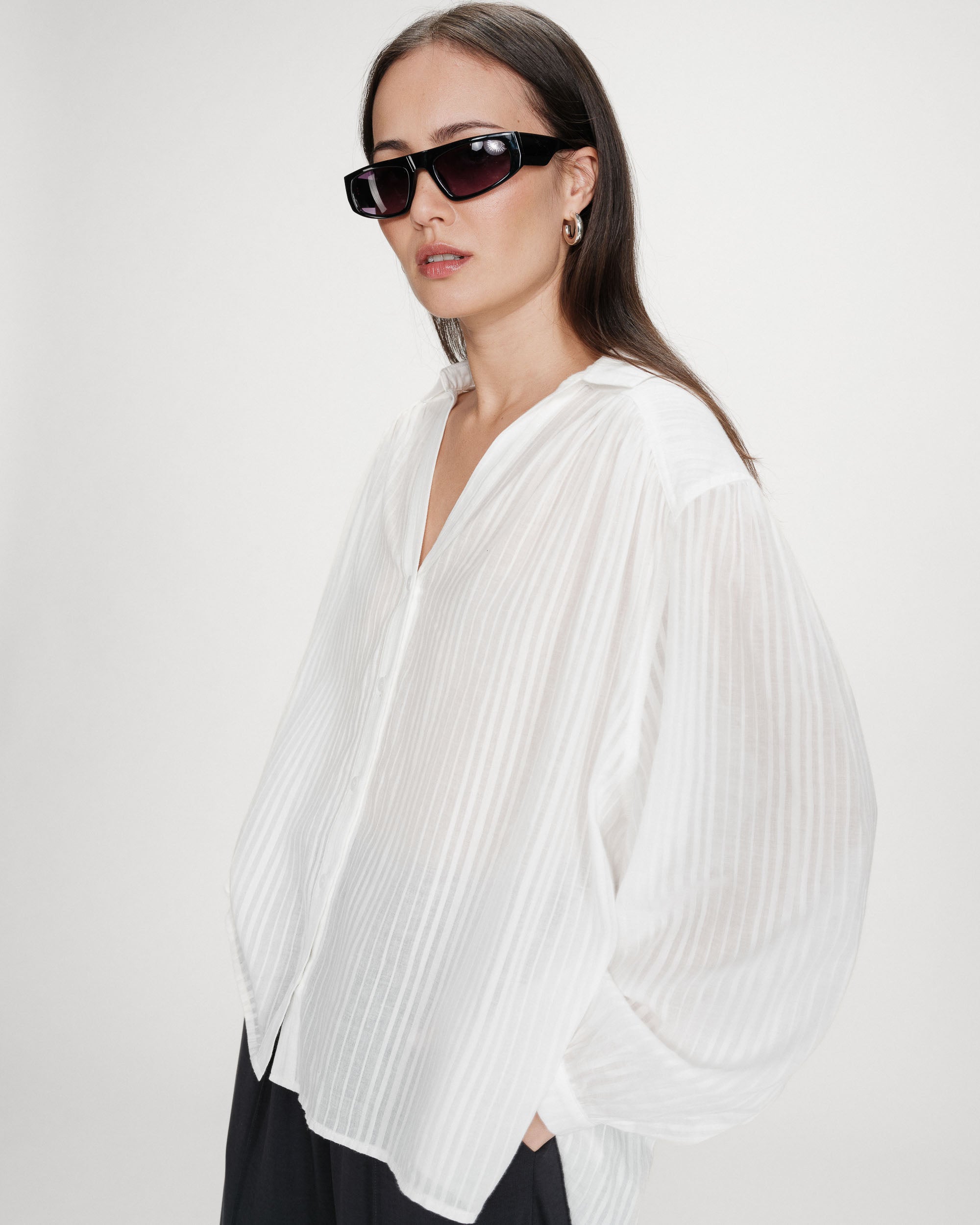 Chemise oversize en coton manches bouffantes ivoire Vibes