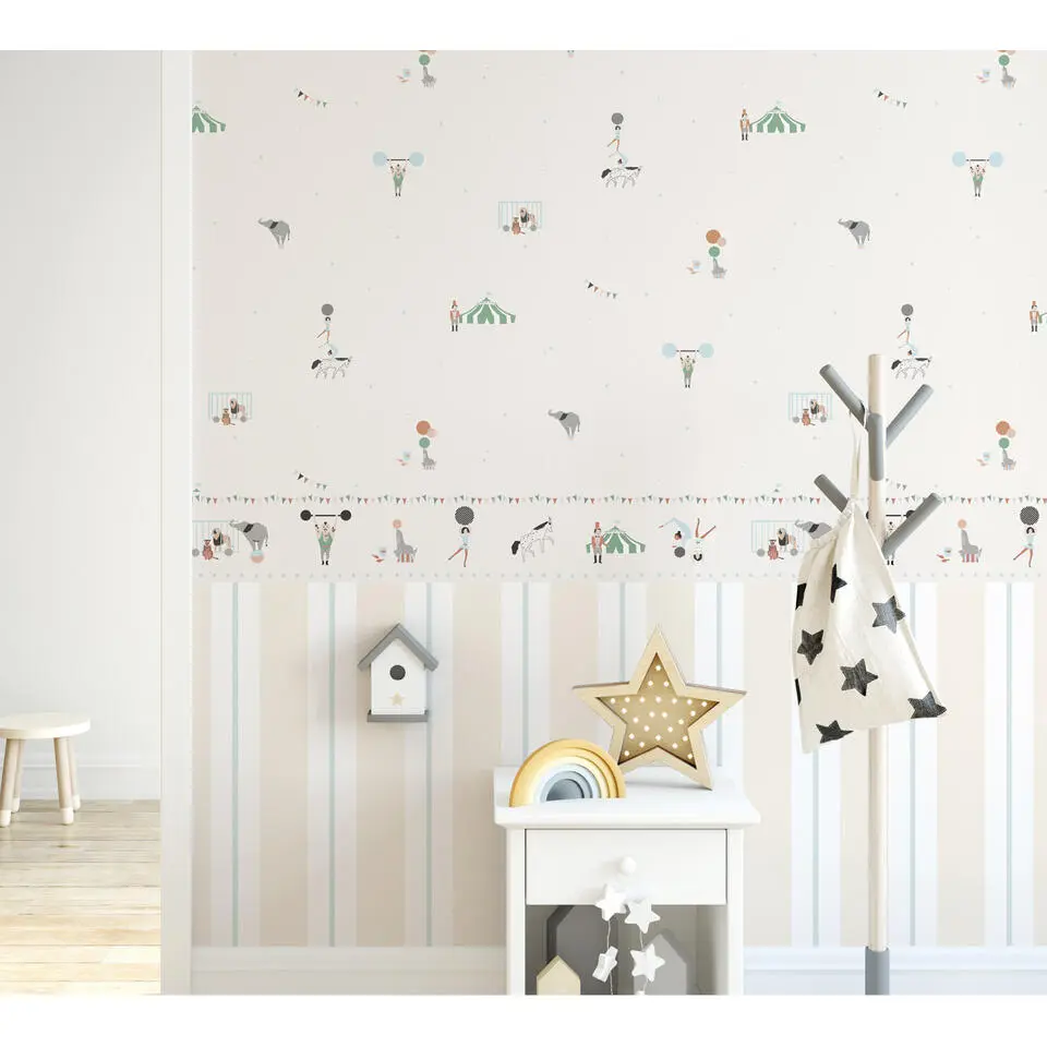 Sanders & Sanders behang circus figuren lichtbeige - 53 cm x 10 m