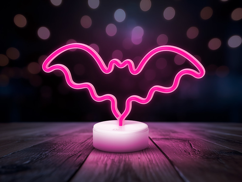 Lampa stołowa neonowa Nietoperz LED różowo-biała