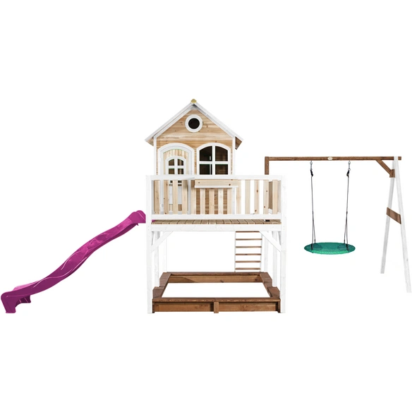 Kinderspielhaus »Liam«, BxHxT: 613 x 291 x 277 cm, Holz, braun/weiß/lila