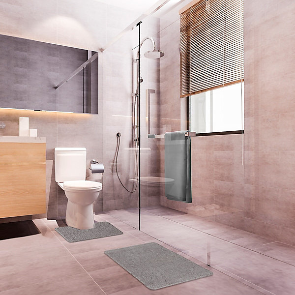 Lot de 2 tapis de bain polyester 50x80cm   50x40cm gris 50x80cm