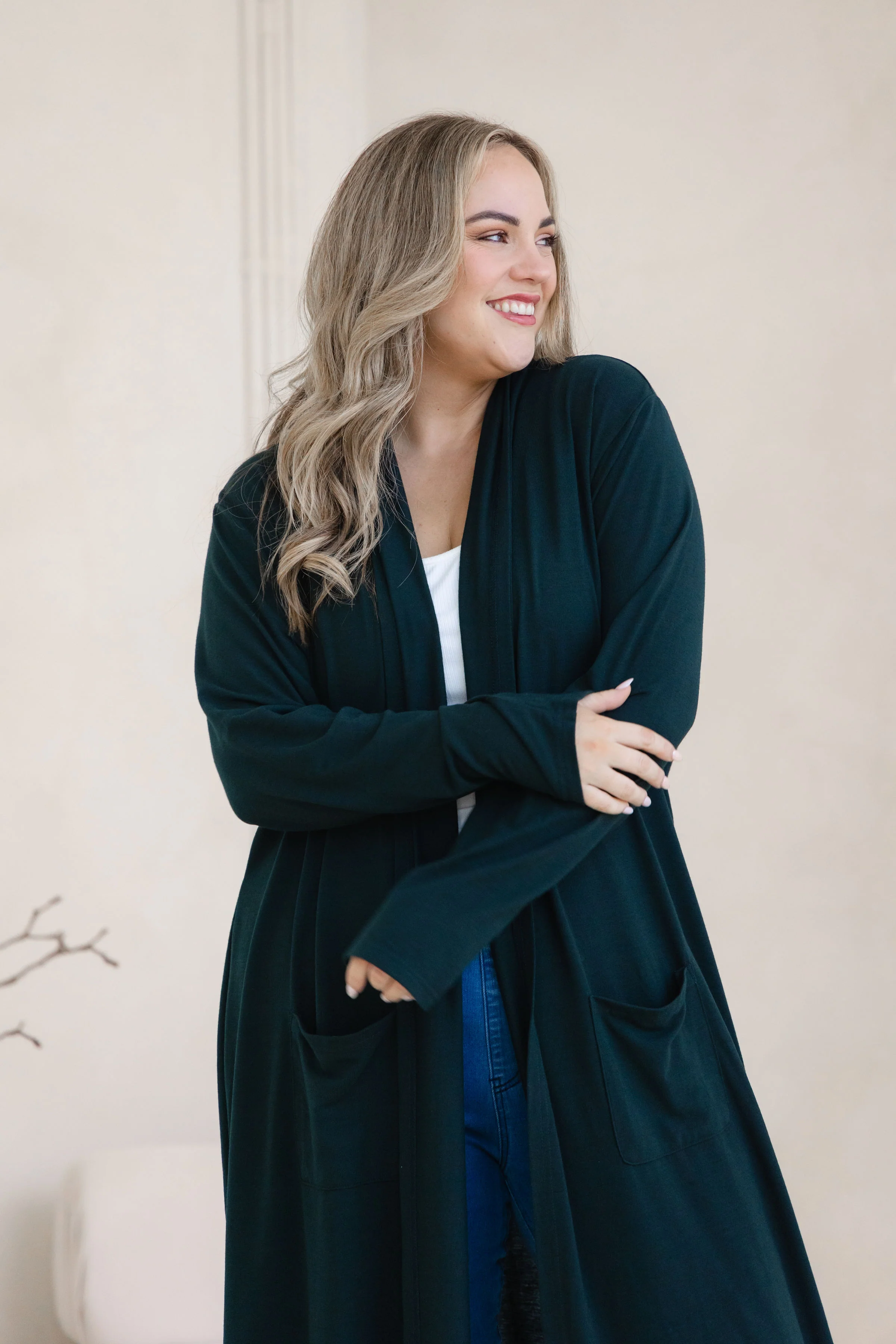 Jane Cardi Maxi Length in Deep Emerald