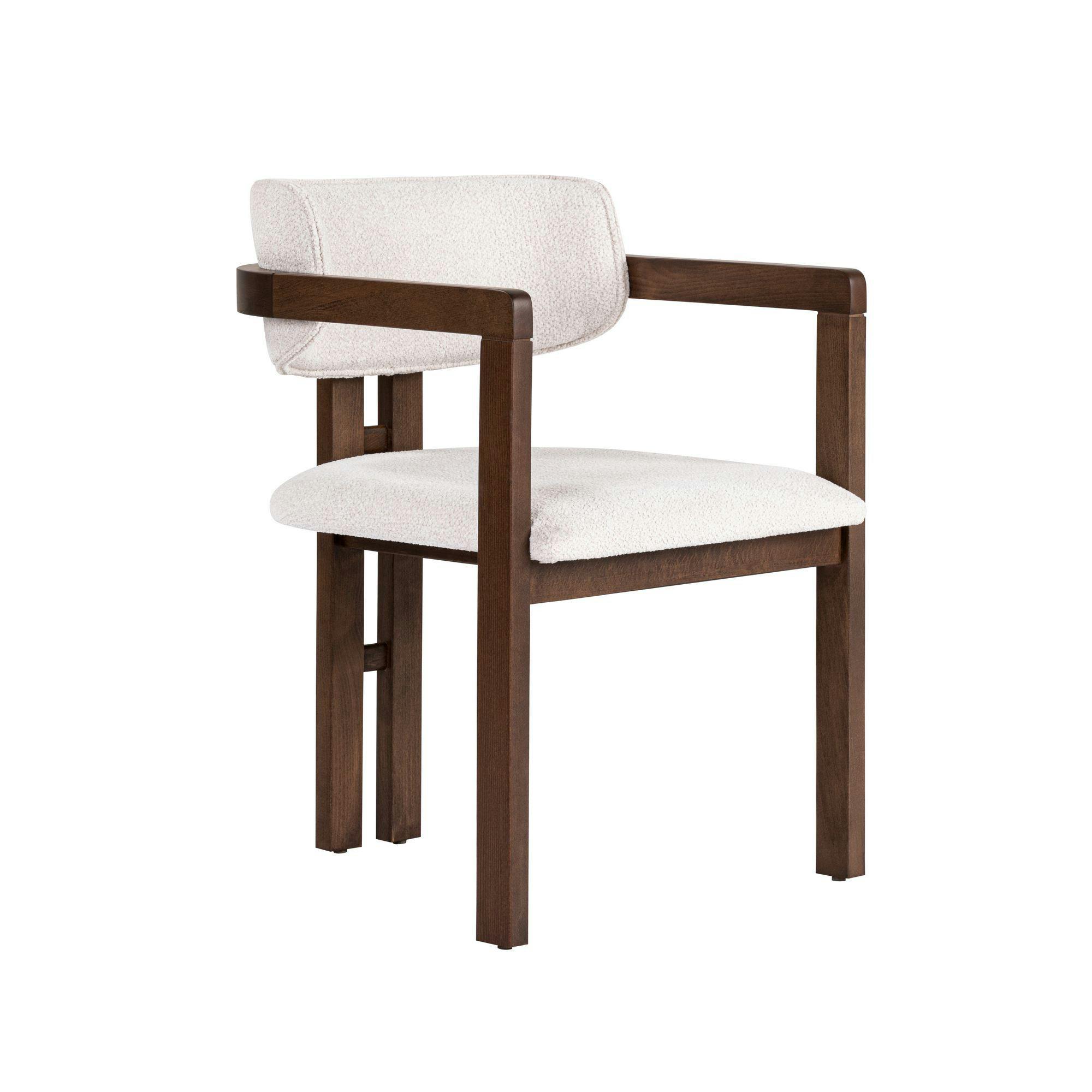 Chaise avec accoudoirs design bois foncé et tissu blanc MARFA
