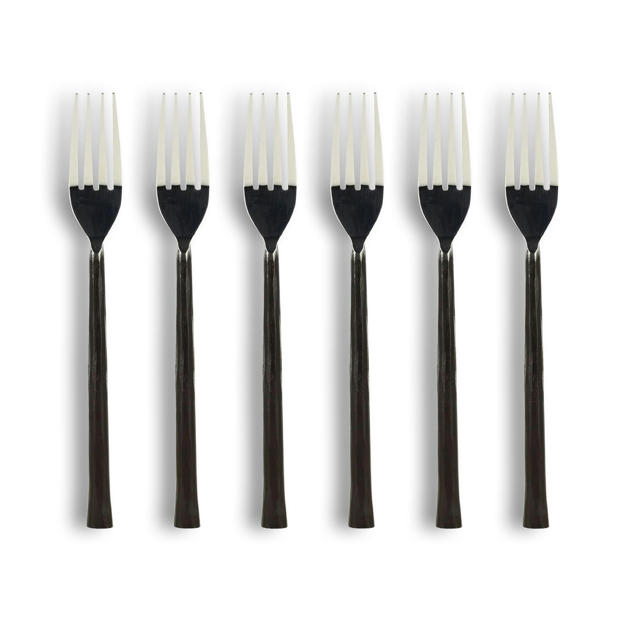 KHOS - Lot de 6 fourchettes en acier inoxydable argent et noir