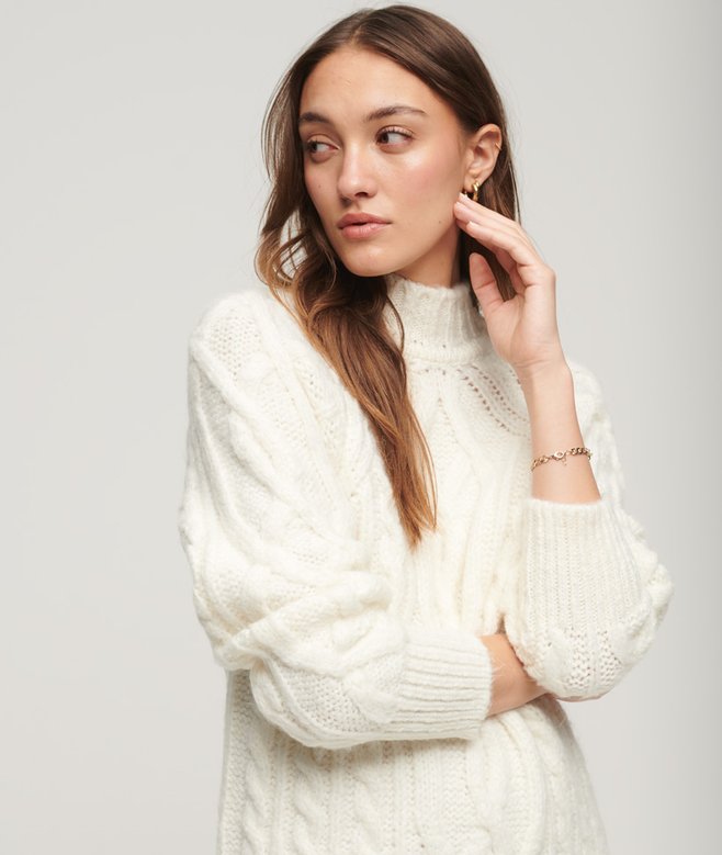Cable Knit Mock Neck Jumper Dress